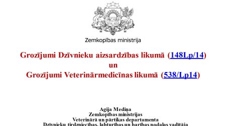 Izmaiņas mājdzīvnieku turēšanā, pavairošanā, atsavināšanā - Zemkopības ministrijas prezentācija