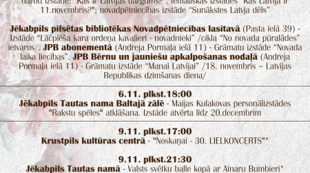 Pasākumi Jēkabpils novadā novembrī 