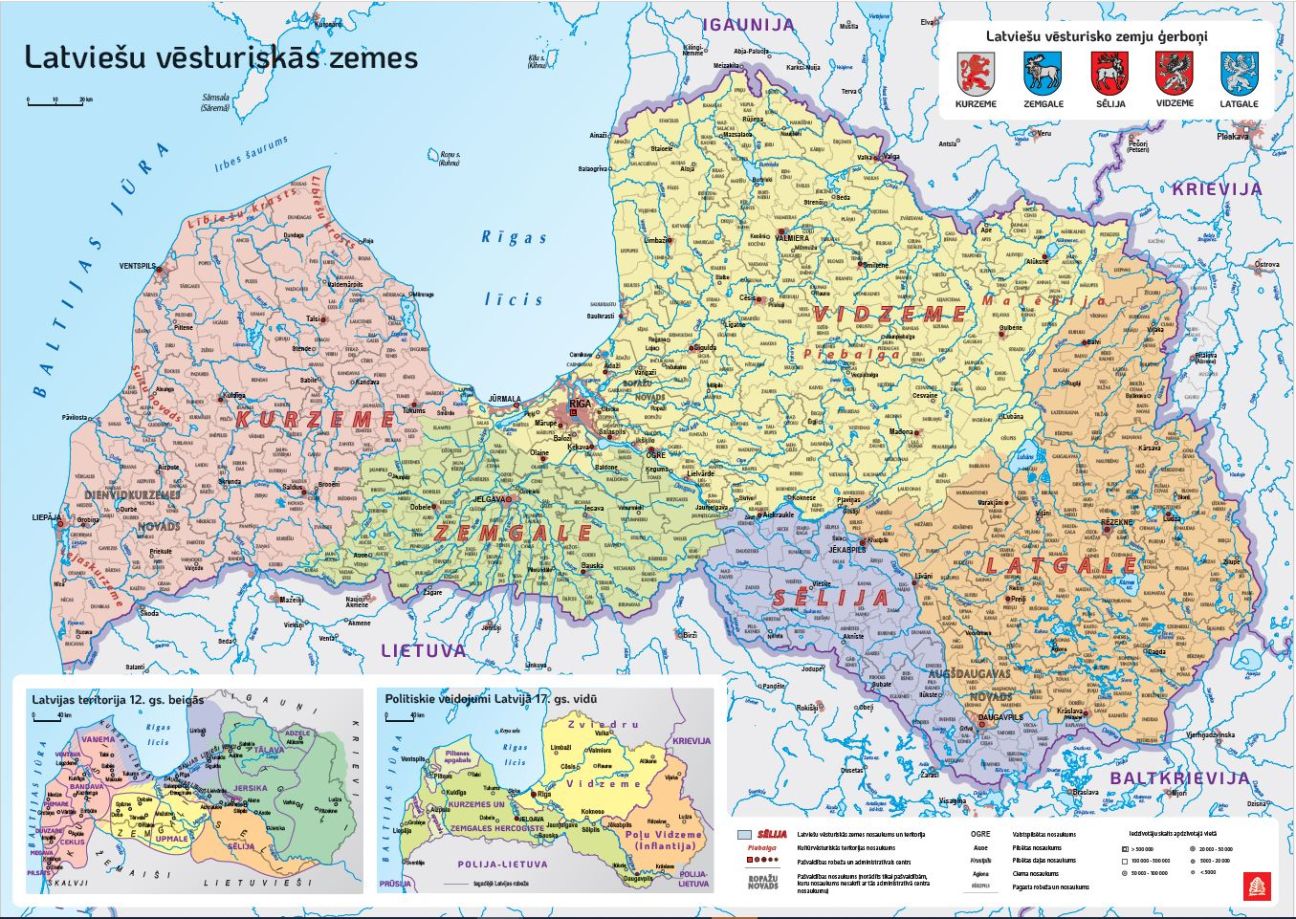 Tapusi latviešu vēsturisko zemju karte, kurā iekļauta arī Sēlija