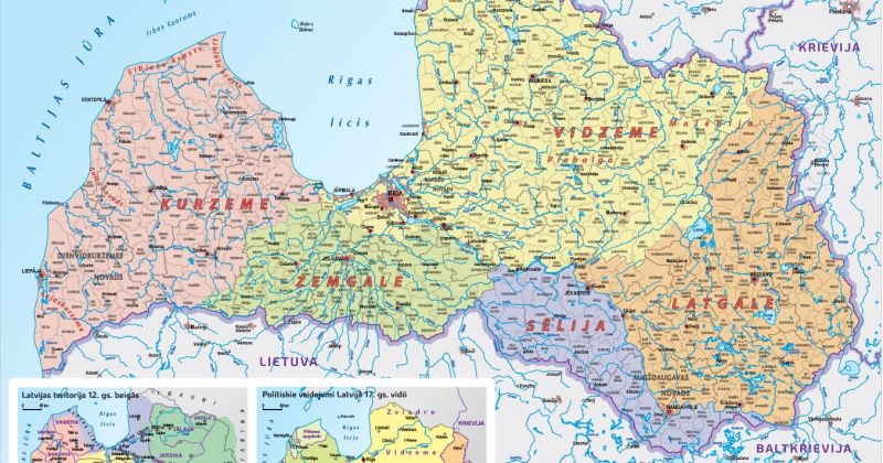 Tapusi latvie&scaron;u vēsturisko zemju karte, kurā iekļauta arī Sēlija