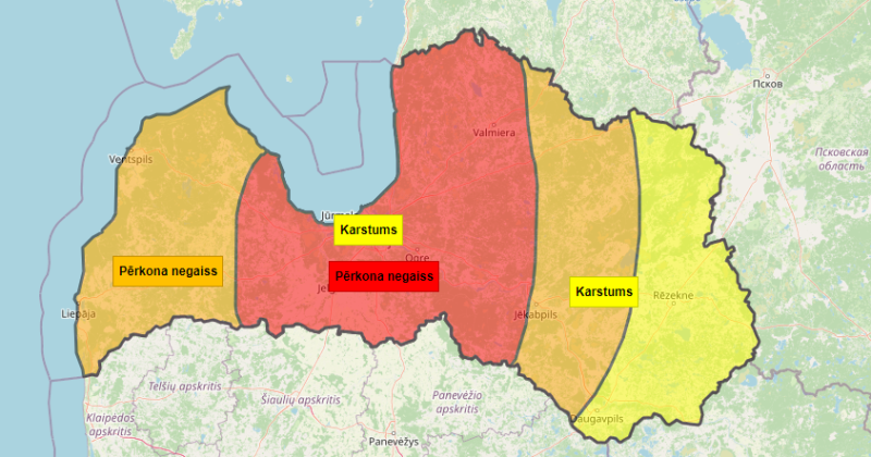 Jēkabpils novadā izsludināts sarkanais brīdinājums