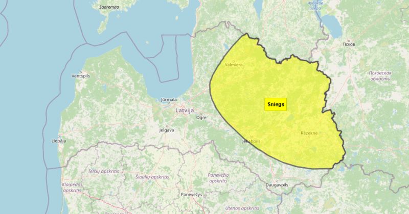 Valsts austrumu daļā izsludināts dzeltenais brīdinājums