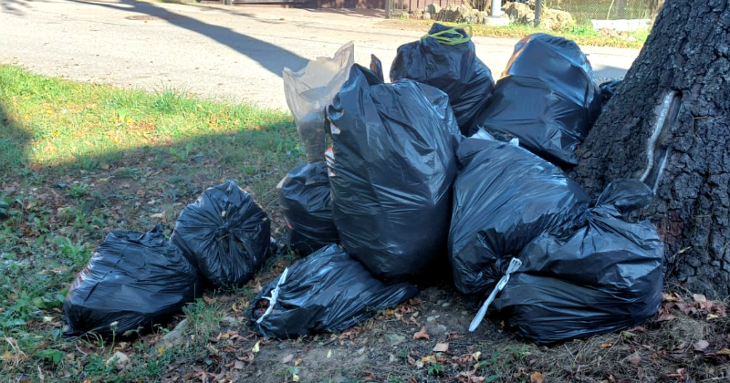 Krasta ielā pie skvēriņa regulāri tiek izmesti atkritumu maisi