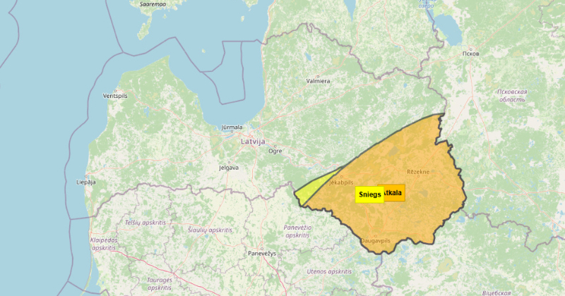 Latgalē un Sēlijā sāksies spēcīga snig&scaron;ana un atkala &ndash; spēkā oranžais brīdinājums