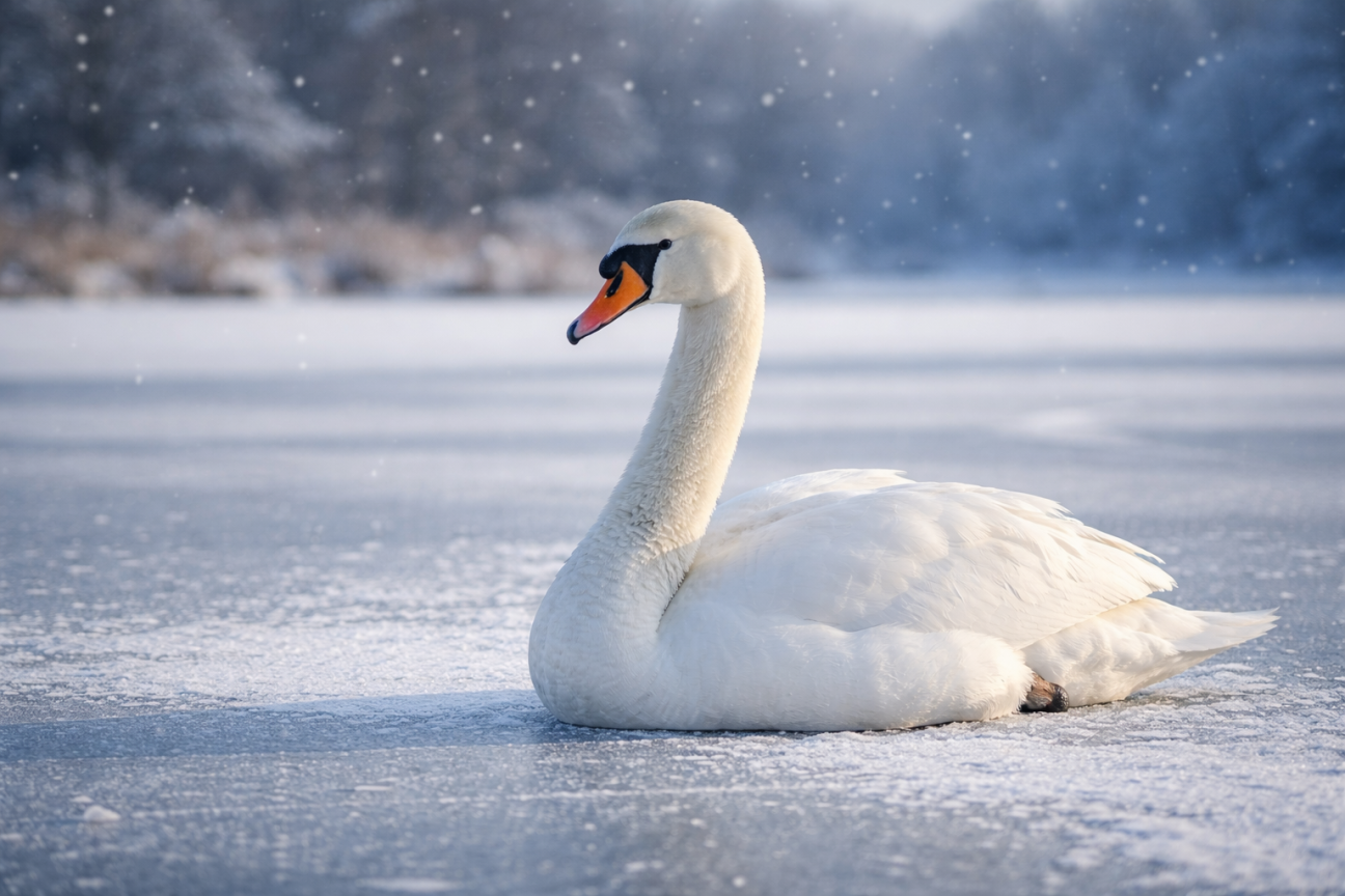 Ieraugot gulbi uz ledus, vispirms pavēro putnu!